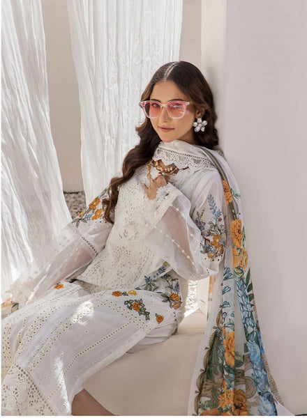 ZA Clothing Embroidered Semi Stitched Lawn | Ivory | Vol 01