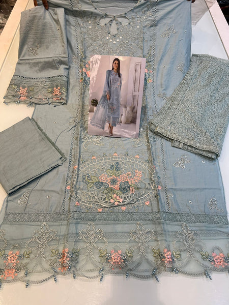 ZA Clothing Embroidered Semi Stitched Lawn | Blue | Vol 02