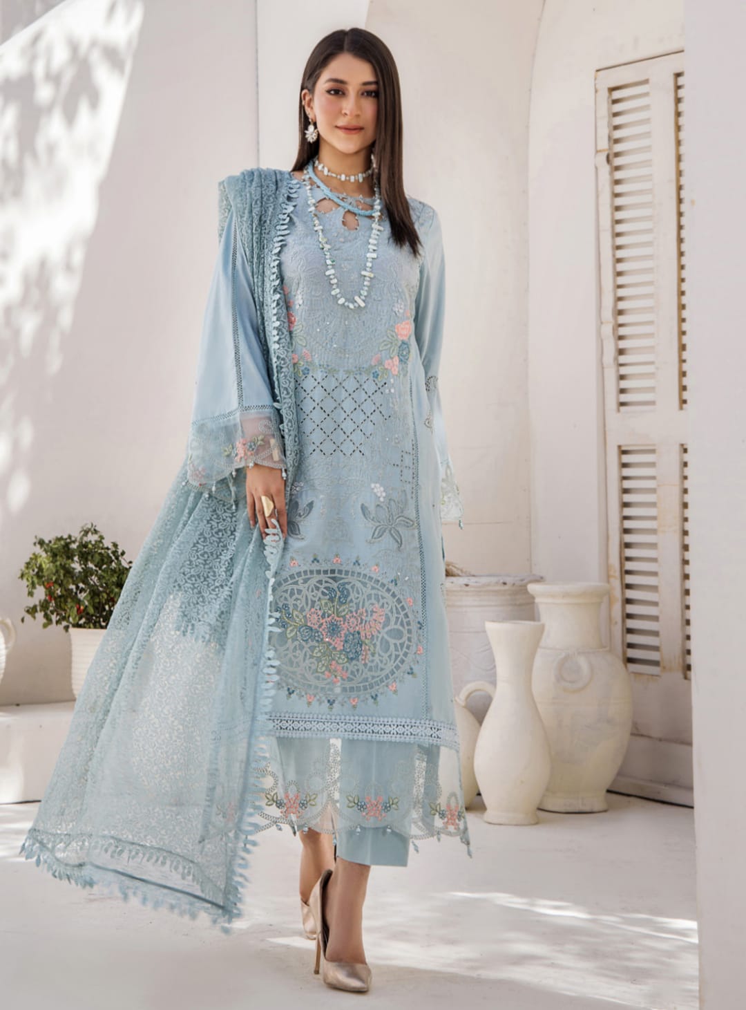 ZA Clothing Embroidered Semi Stitched Lawn | Blue | Vol 02