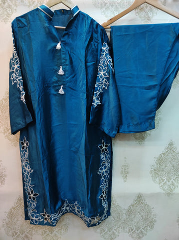 Mehrunnisa Silk Co Ord Set | Teal Blue