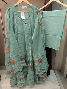 Sea Green Khaadi Net Semi-stitched Anarkali