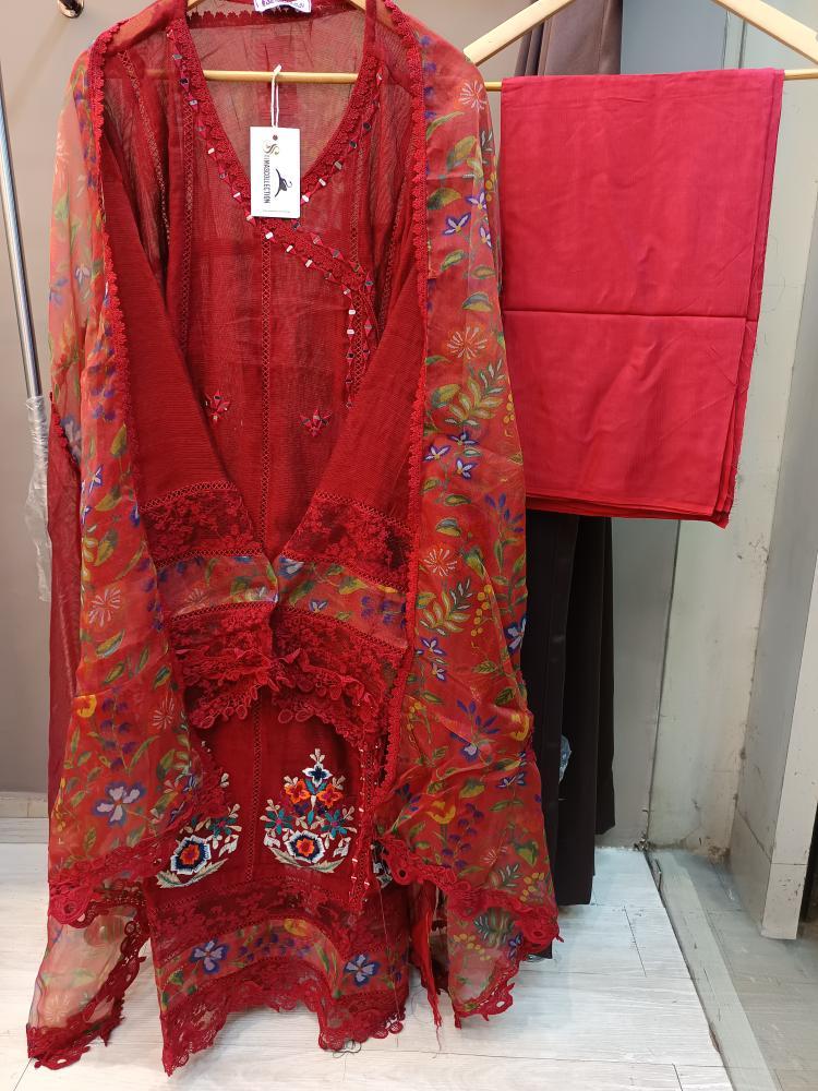 Red Khaadi Net Semi-stitched Anarkali