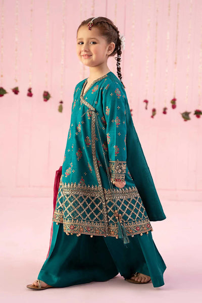 3 Piece Embroidered Raw Silk Suit | MKS-EF24-43