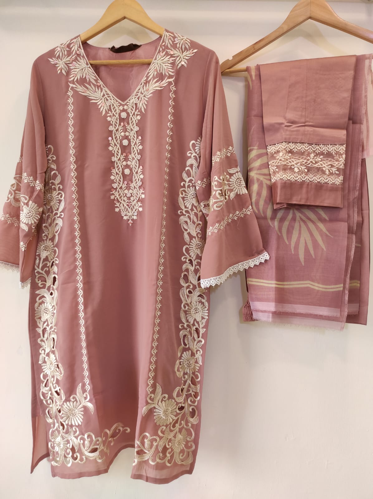 Salmon Pink Georgette Cutwork Tunic