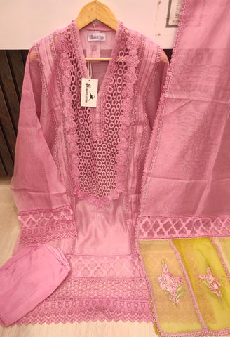Pink Khaadi Net Semi-stitched Kurta Set