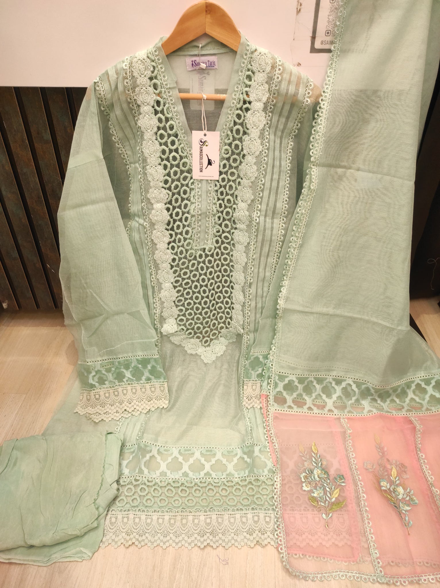 Light Pista Khaadi Net Semi-stitched Kurta Set