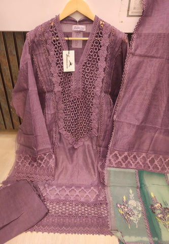 Mauve Purple Khaadi Net Semi-stitched Kurta Set