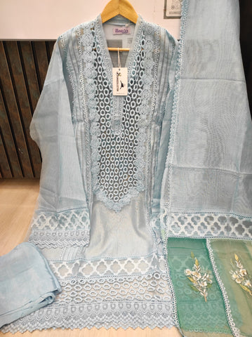 Light Blue Khaadi Net Semi-stitched Kurta Set