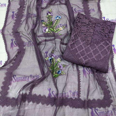 Purple Khaadi Net Semi-stitched Kurta Set