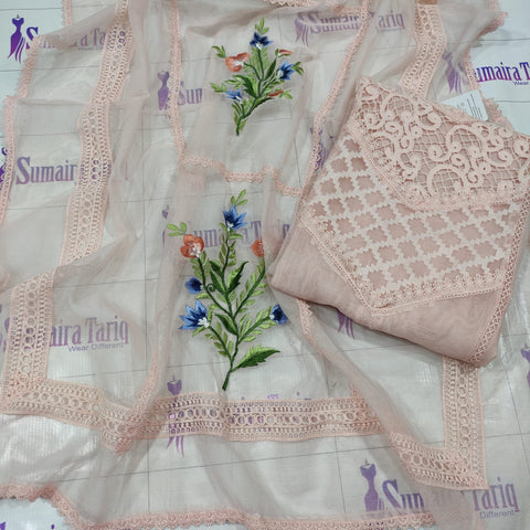 Peach Khaadi Net Semi-stitched Kurta Set