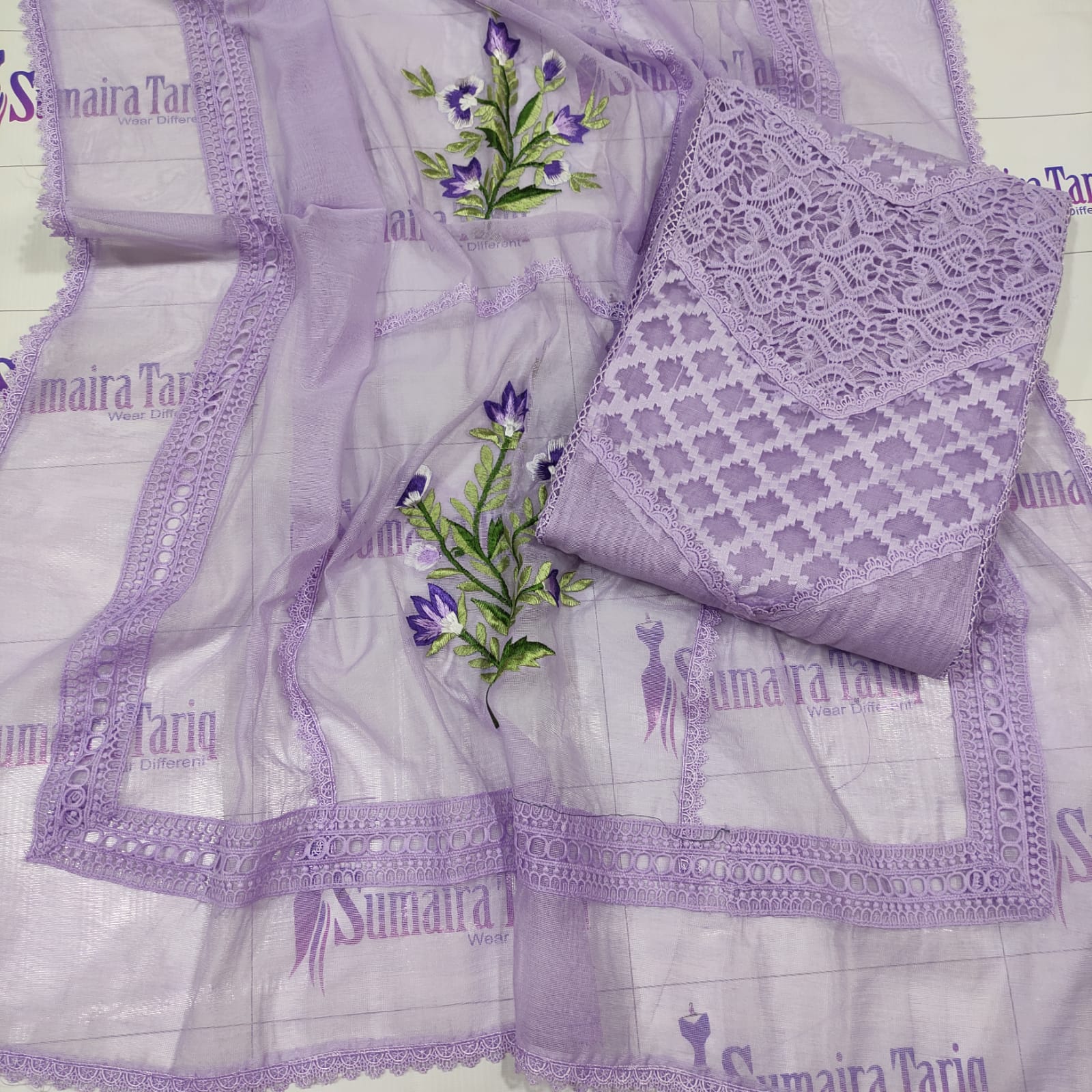 Lavender Khaadi Net Semi-stitched Kurta Set