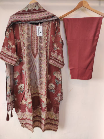 Digital Printed Muslin kurta set (RUST)