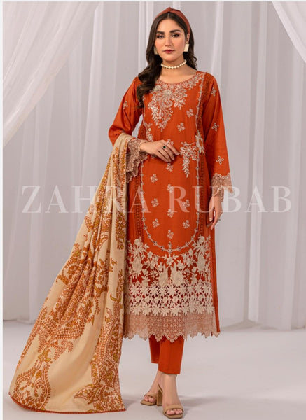 Zahra Rubab Chikankari | Ready To Wear | ZR-2429 | Orange