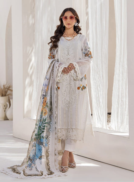 ZA Clothing Embroidered Semi Stitched Lawn | Ivory | Vol 01