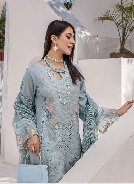 ZA Clothing Embroidered Semi Stitched Lawn | Blue | Vol 02