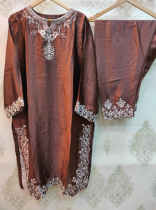 Mehrunnisa Silk Co Ord Set | Brown